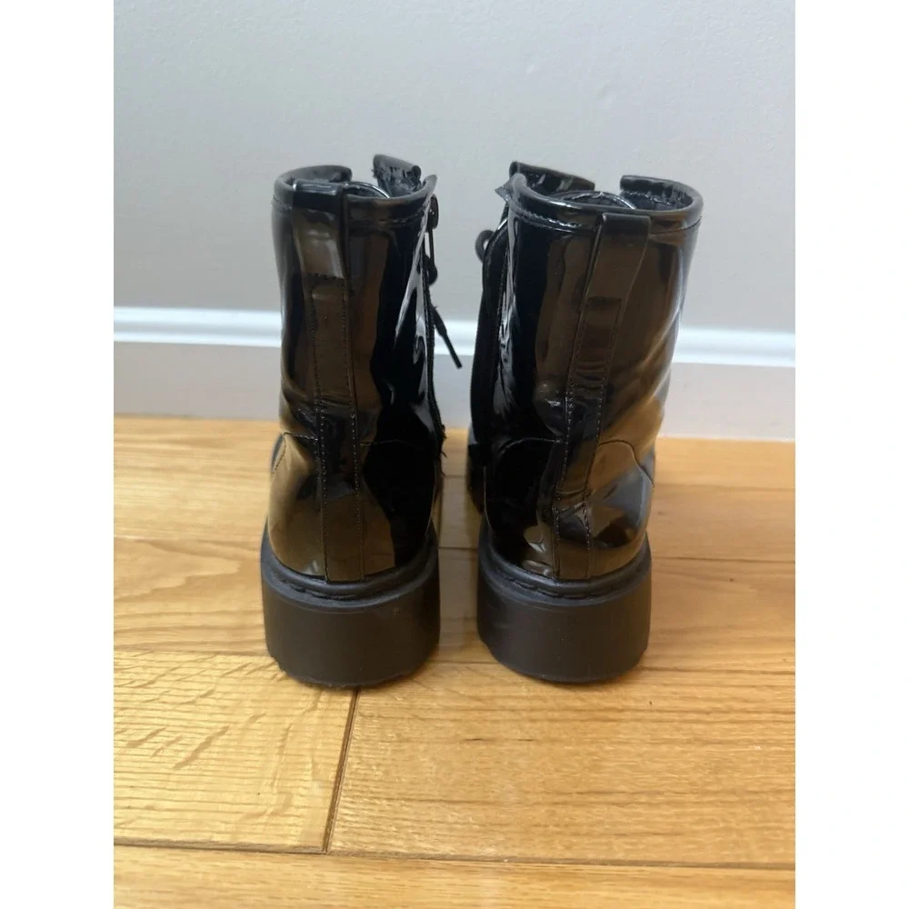 Womens Girls Steve Madden JRockk Black Patent Combat Boots Lug Sole Sz 4 Lace Up